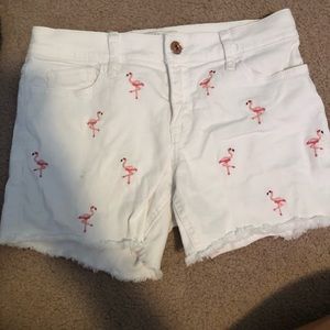 White and pink flamingo shorts